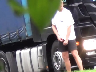spycam outdoor trucker pissing
