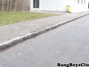 European twink barebacked in public for cash