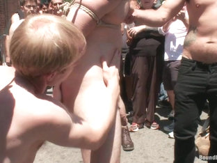 Bound in Public. Cody Allen Naked Tied up Zippered Humiliated in Public