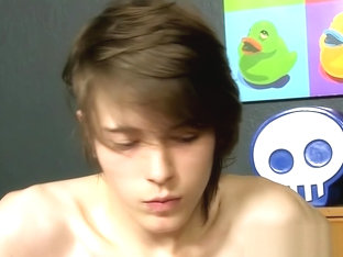 Cute boy with long hair ruins his sweet ass and jerks off