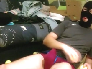 ballbusting game with tennis ball in underclothing